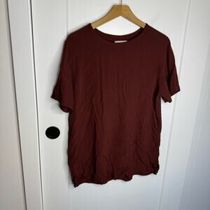 FLAX Rayon Brown Textured Lightweight Short Sleeve Blouse Size Small